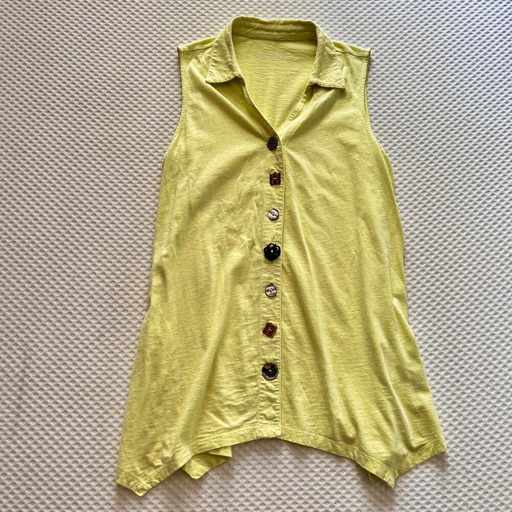 Soft Surroundings Button Tunic Tank M Yellow Art to Wear Lagnelook Top Shirt
